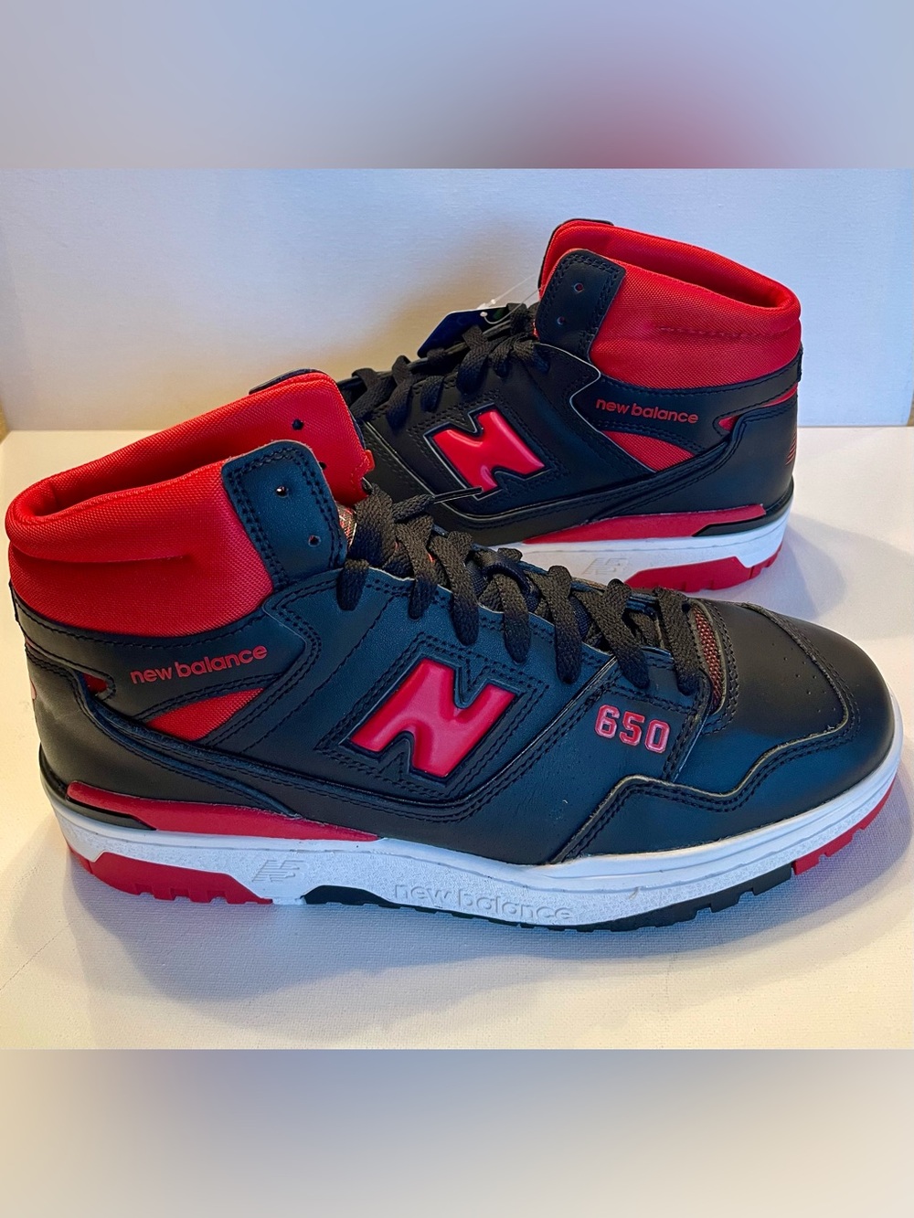 NWB NEW BALANCE 650R BLACK RED MENS 10 “BRED” BB650RBR PREMIUM LEATHER SNEAKER - Picture 3 of 17
